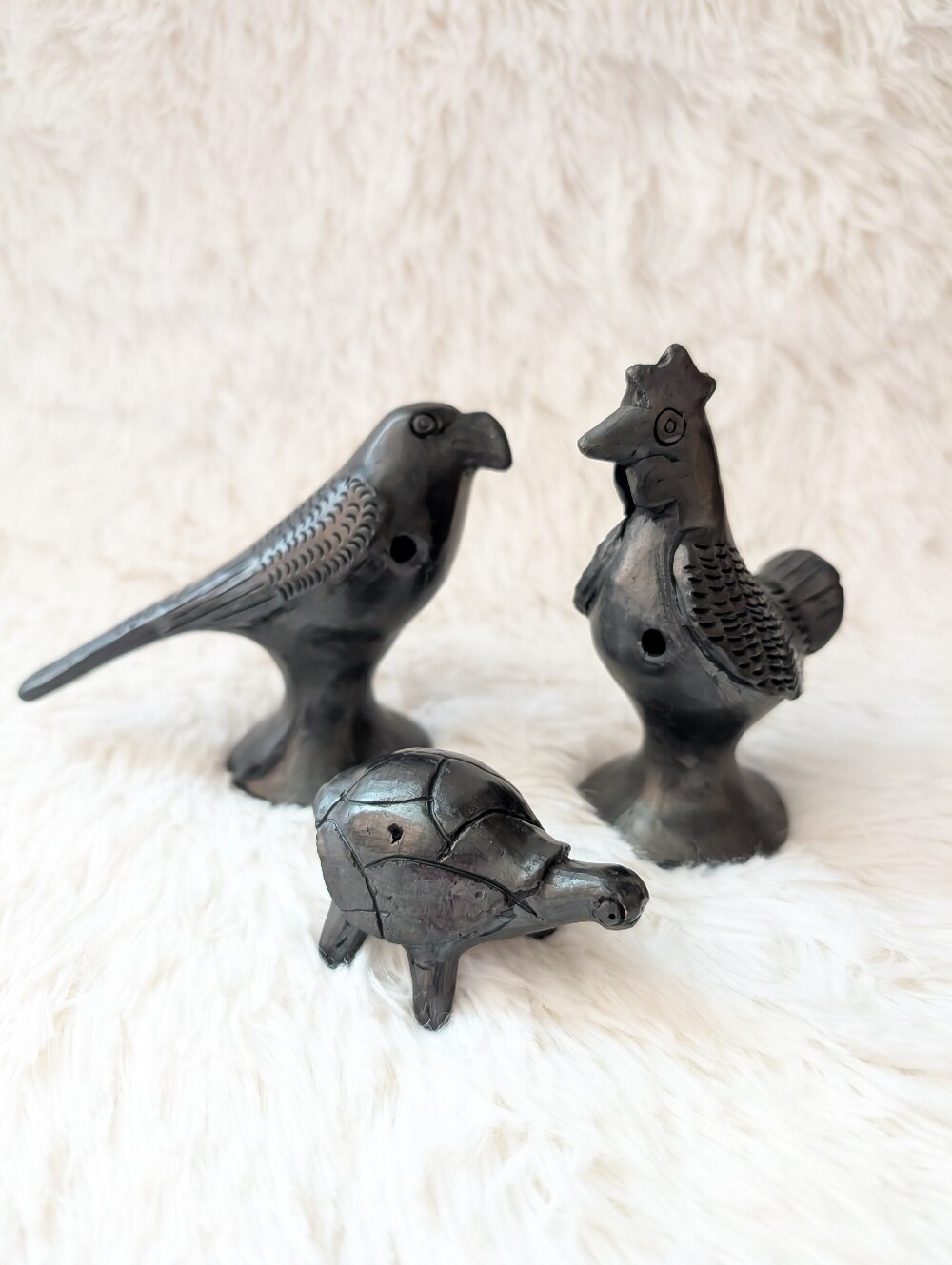 Vintage Oaxaca Mexico Barro Negro Pottery Whistle Set